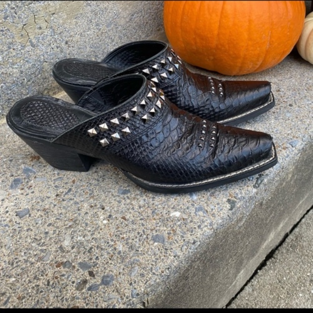 Ariat Dixie Black Python Leather Studded Mules